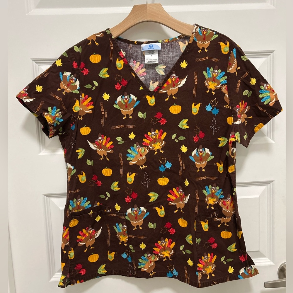 Smart Scrubs Autumn Turkey Print Top